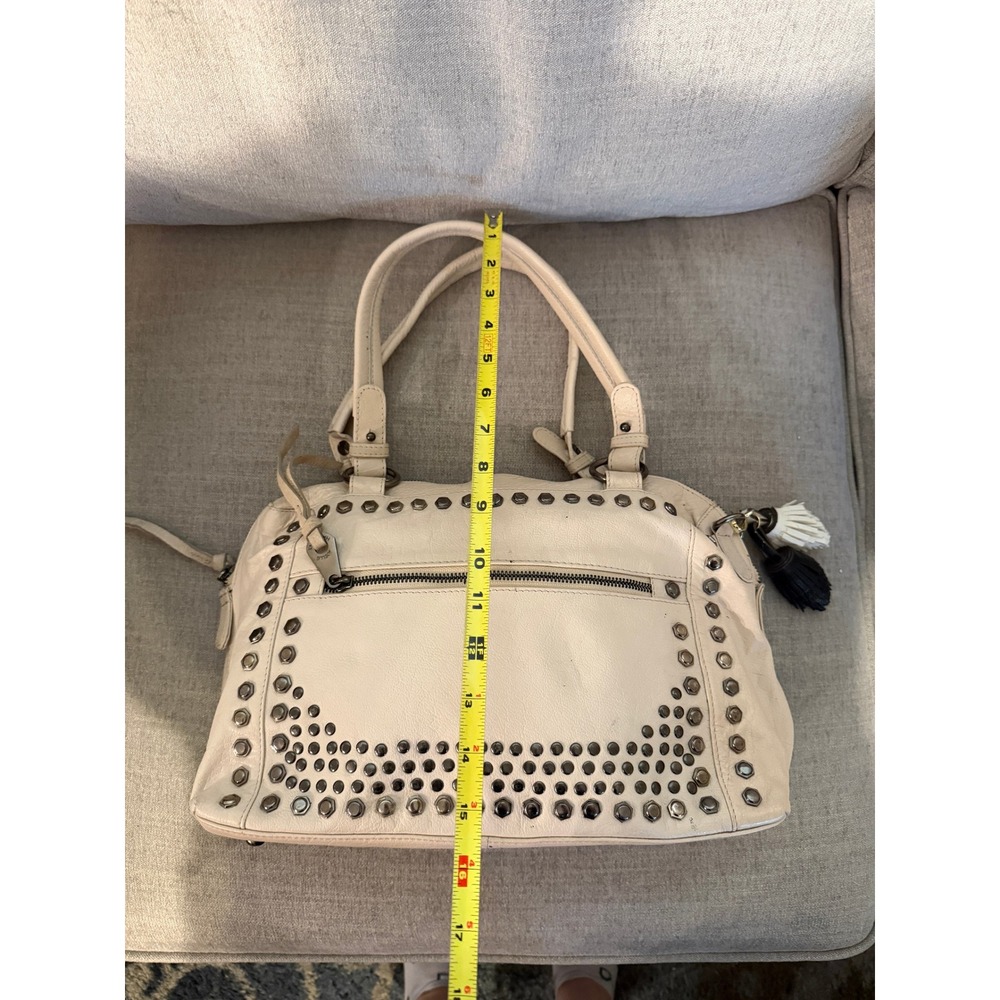 Joelle Hawkins Cream Leather Studded Satchel Handbag Gunmetal Hardware Tassel
